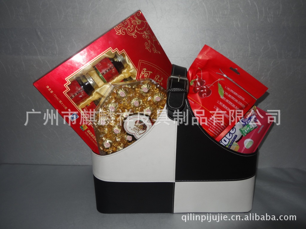 【食品包装-【高档时尚】仿皮巧克力礼品篮-仿皮礼篮批发】价格,厂家,图片,礼品盒、礼品袋,广州市麒麟祥皮具制品-
